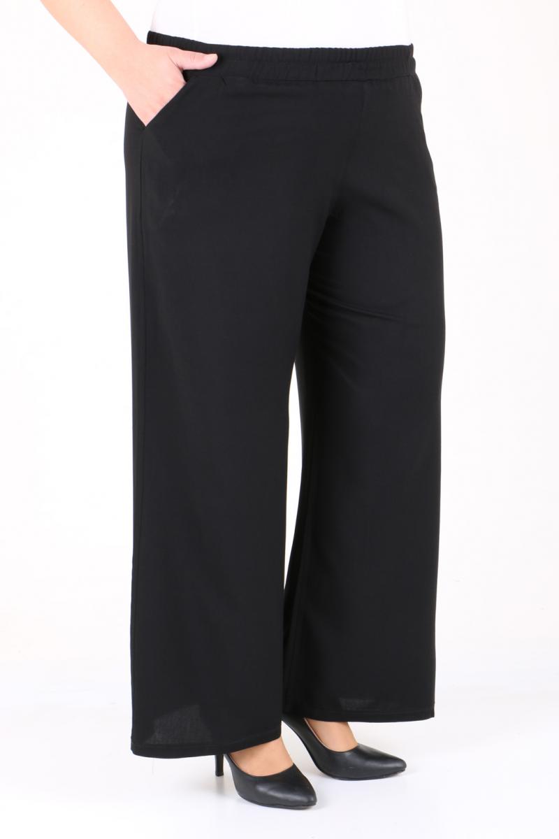 Women's Oversize Elastic Waist Black Viscose Pants