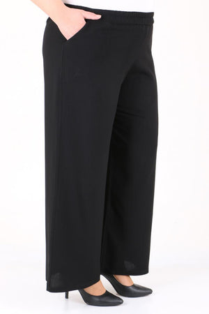 Women's Oversize Elastic Waist Black Viscose Pants